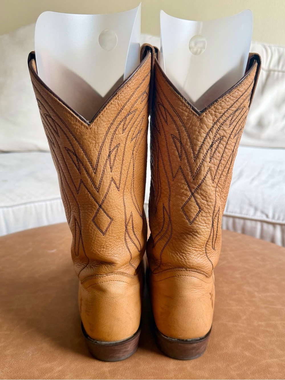 Vintage Frye Heritage Western Cowboy Boots Women’s 9B Tan Pebbled Leather - Picture 5 of 8